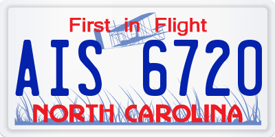 NC license plate AIS6720