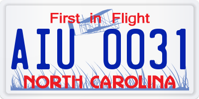 NC license plate AIU0031