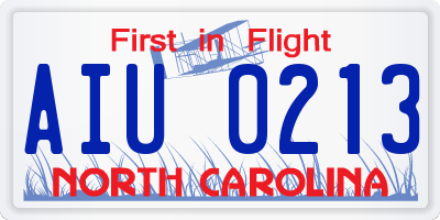 NC license plate AIU0213