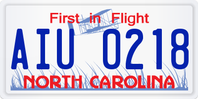 NC license plate AIU0218