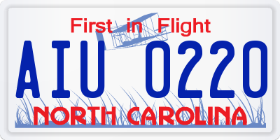 NC license plate AIU0220