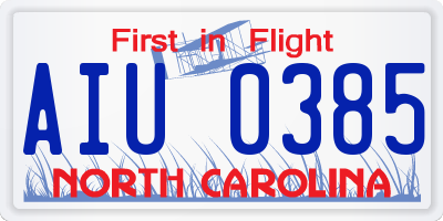 NC license plate AIU0385