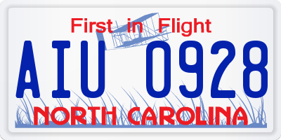 NC license plate AIU0928