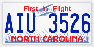 NC license plate AIU3526