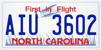 NC license plate AIU3602