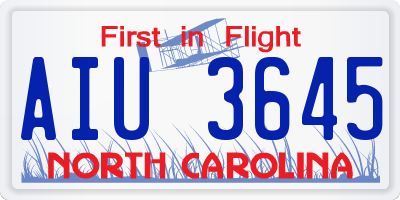 NC license plate AIU3645