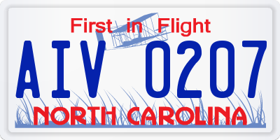 NC license plate AIV0207