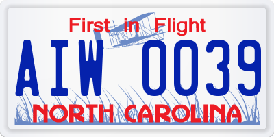 NC license plate AIW0039