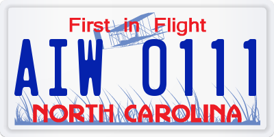 NC license plate AIW0111