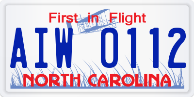 NC license plate AIW0112