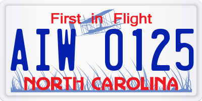 NC license plate AIW0125