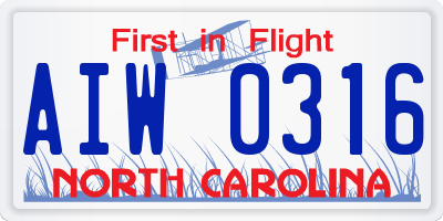 NC license plate AIW0316