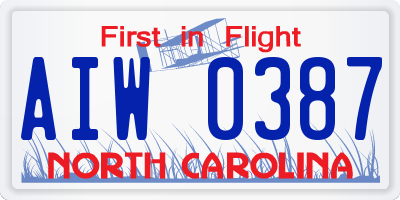 NC license plate AIW0387