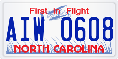 NC license plate AIW0608
