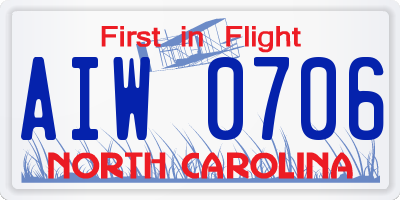 NC license plate AIW0706