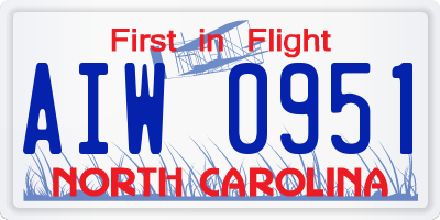 NC license plate AIW0951