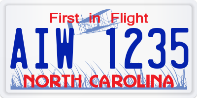 NC license plate AIW1235