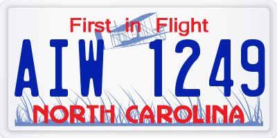 NC license plate AIW1249