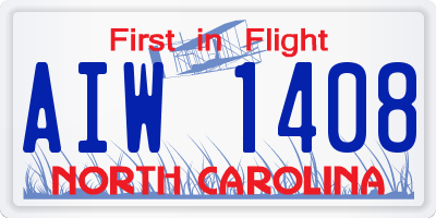 NC license plate AIW1408