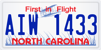 NC license plate AIW1433