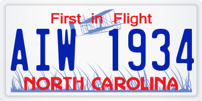 NC license plate AIW1934