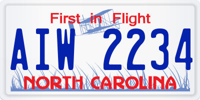 NC license plate AIW2234
