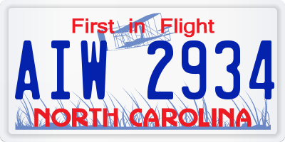 NC license plate AIW2934
