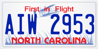 NC license plate AIW2953