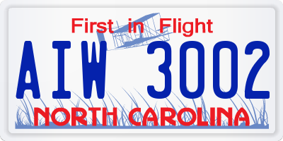 NC license plate AIW3002