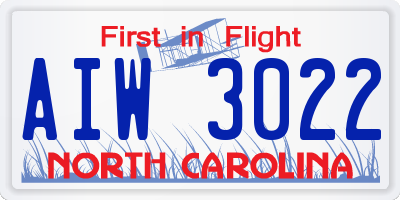 NC license plate AIW3022