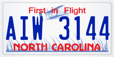 NC license plate AIW3144