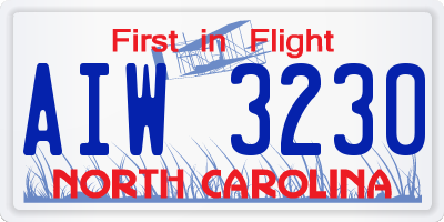 NC license plate AIW3230