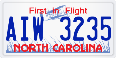 NC license plate AIW3235