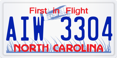 NC license plate AIW3304
