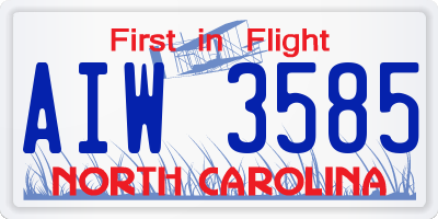 NC license plate AIW3585