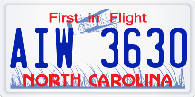 NC license plate AIW3630