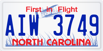 NC license plate AIW3749