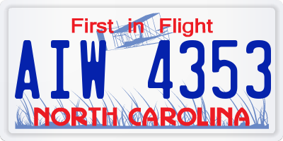NC license plate AIW4353