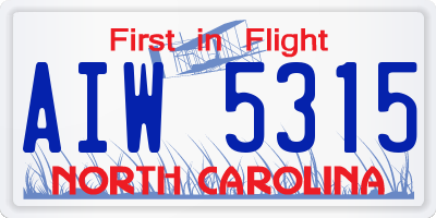 NC license plate AIW5315