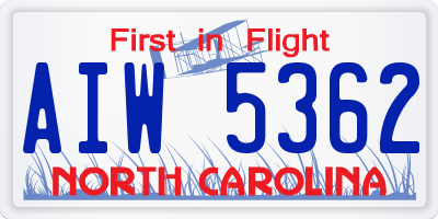 NC license plate AIW5362