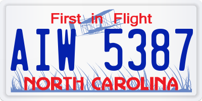 NC license plate AIW5387
