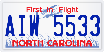 NC license plate AIW5533