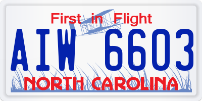 NC license plate AIW6603