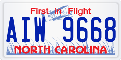NC license plate AIW9668