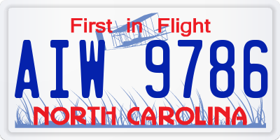 NC license plate AIW9786