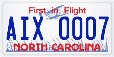 NC license plate AIX0007