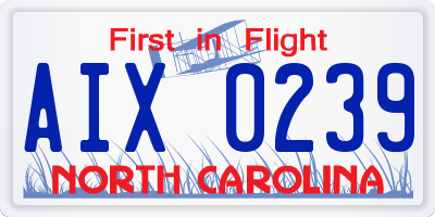 NC license plate AIX0239