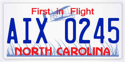 NC license plate AIX0245