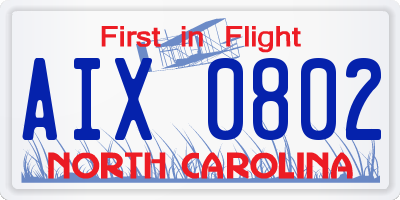 NC license plate AIX0802