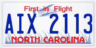 NC license plate AIX2113